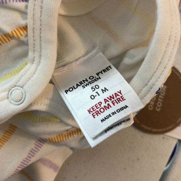 Polarn O. Pyret Organic Long Sleeve Baby Bodysuit Striped Hedgehog Print 0-1M - Picture 4 of 5